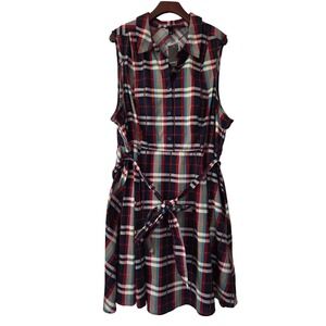 Torrid Sleeveless Poplin Dress Collared Size 4 4X 26 Blue Red Plaid NWT $75